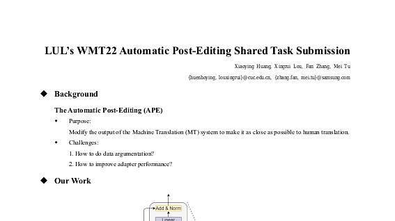 LUL's WMT22 Automatic Post-Editing Shared Task Submission