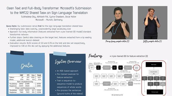 Clean Text and Full-Body Transformer: Microsoft's Submission to the WMT22 Shared Task on Sign Language Translation