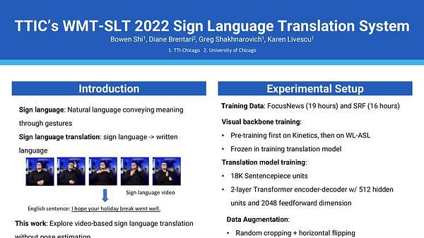 TTIC's WMT-SLT 22 Sign Language Translation System