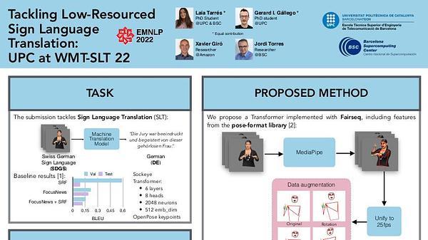 Tackling Low-Resourced Sign Language Translation: UPC at WMT-SLT 22