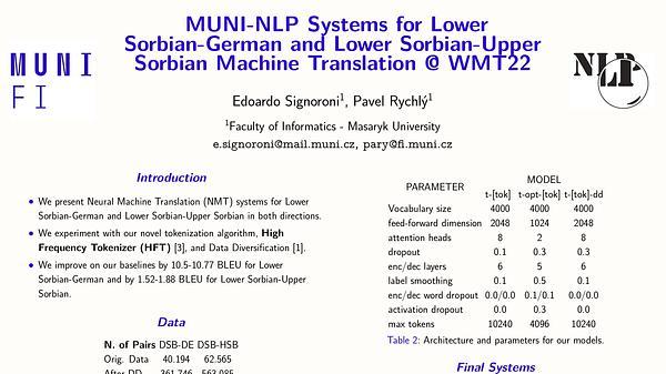 MUNI-NLP Systems for Lower Sorbian-German and Lower Sorbian-Upper Sorbian Machine Translation @ WMT22