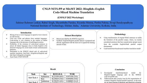 CNLP-NITS-PP at MixMT 2022: Hinglish-English Code-Mixed Machine Translation