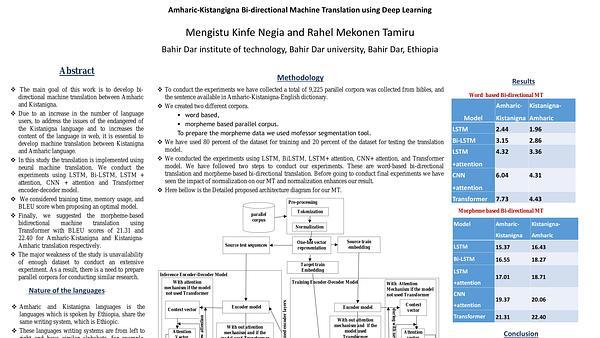 Amharic-Kistangigna Bi-directional Machine Translation using Deep Learning
