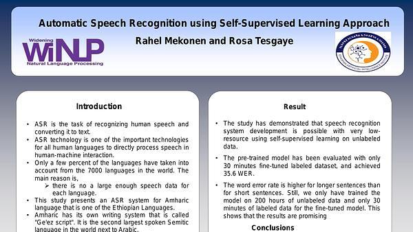 Automatic Speech Recognition for Amharic Language using Self-Supervised