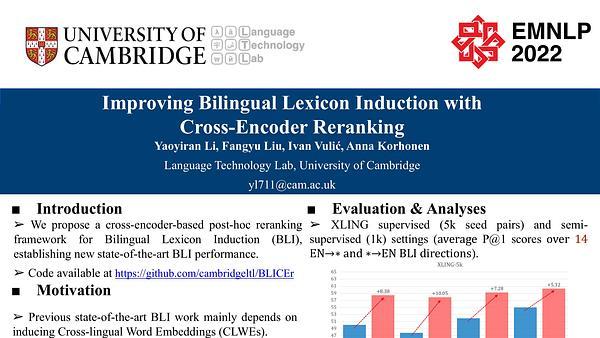 Improving Bilingual Lexicon Induction with Cross-Encoder Reranking