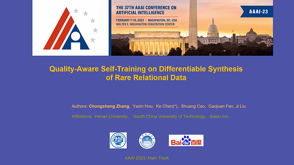 Quality-Aware Self-Training on Differentiable Synthesis of Rare Relational Data