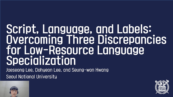 Script, Language, and Labels: Overcoming Three Discrepancies for Low-Resource Language Specialization