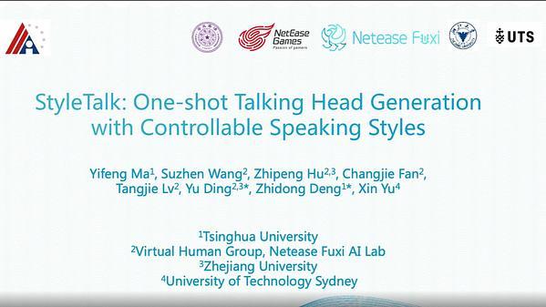 StyleTalk: One-shot Talking Head Generation with Controllable Speaking Styles
