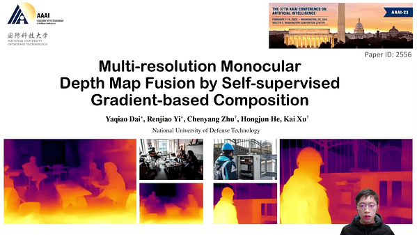 Multi-resolution Monocular Depth Map Fusion by Self-supervised Gradient-based Composition