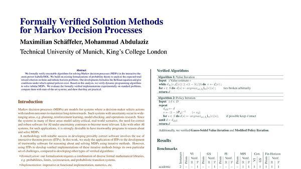 Formally Verified Solution Methods for Markov Decision Processes
