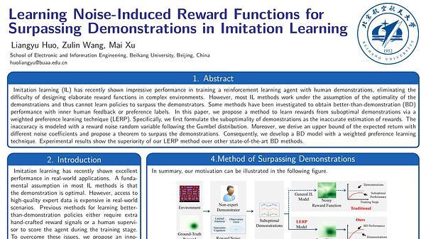 Learning Noise-Induced Reward Functions for Surpassing Demonstrations in Imitation Learning