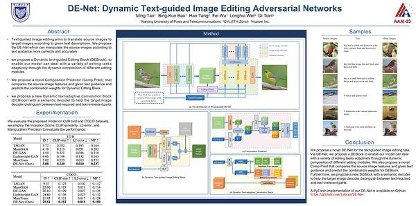 DE-Net: Dynamic Text-guided Image Editing Adversarial Networks