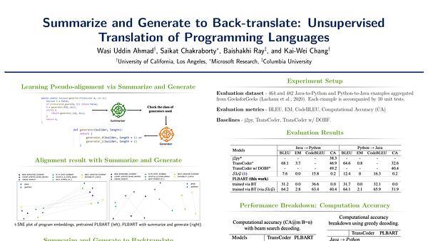 Summarize and Generate to Back-translate: Unsupervised Translation of Programming Languages