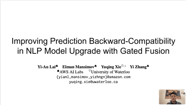 Improving Prediction Backward-Compatiblility in NLP Model Upgrade with Gated Fusion