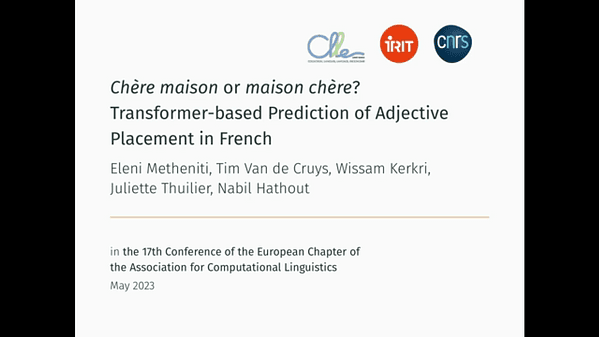 "Chère maison" or "maison chère"? Transformer-based prediction of adjective placement in French