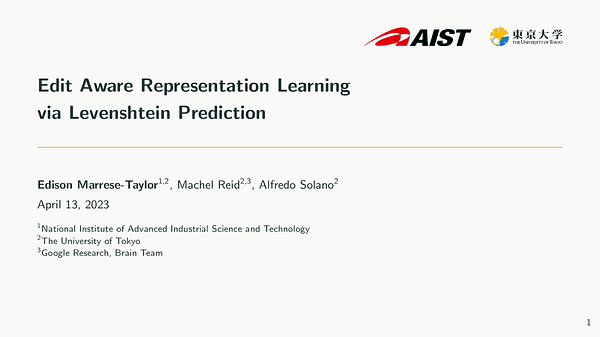 Edit Aware Representation Learning via Levenshtein Prediction