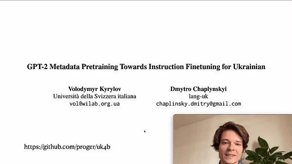 GPT-2 Metadata Pretraining Towards Instruction Finetuning for Ukrainian