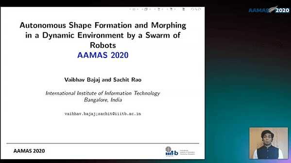 Autonomous Shape Formation and Morphing in a Dynamic Environment by a Swarm of Robots