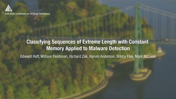 Classifying Sequences of Extreme Length with Constant Memory Applied to Malware Detection