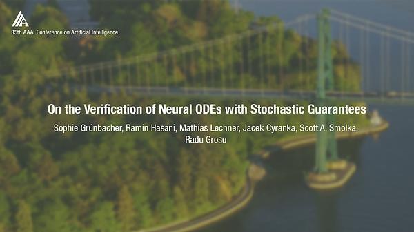 On the Verification of Neural ODEs with Stochastic Guarantees