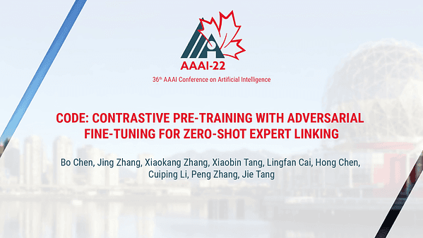 CODE: Contrastive Pre-Training with Adversarial Fine-Tuning for Zero-Shot Expert Linking