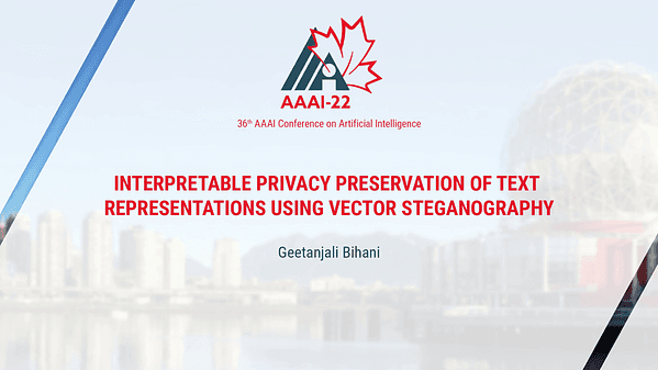 Interpretable Privacy Preservation of Text Representations Using Vector Steganography