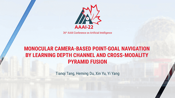 Monocular Camera-Based Point-Goal Navigation by Learning Depth Channel and Cross-Modality Pyramid Fusion