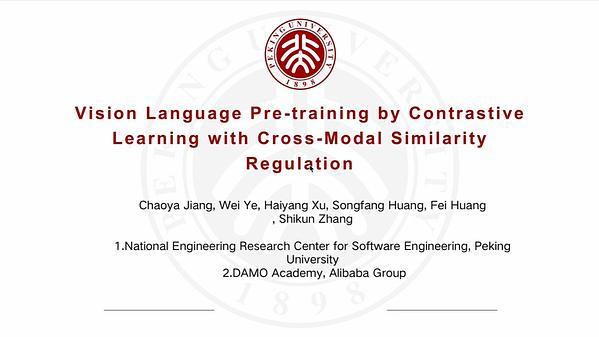 Vision Language Pre-training by Contrastive Learning with Cross-Modal Similarity Regulation