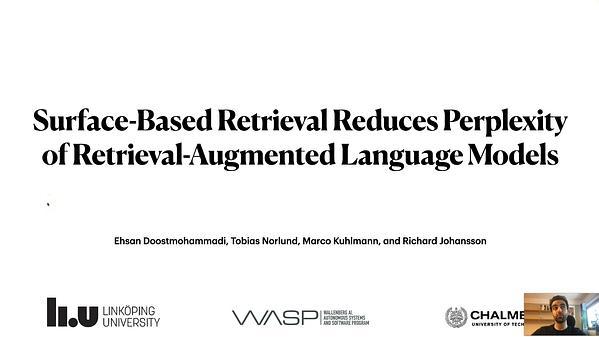 Surface-Based Retrieval Reduces Perplexity of Retrieval-Augmented Language Models