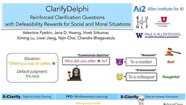 ClarifyDelphi: Reinforced Clarification Questions with Defeasibility Rewards for Social and Moral Situations