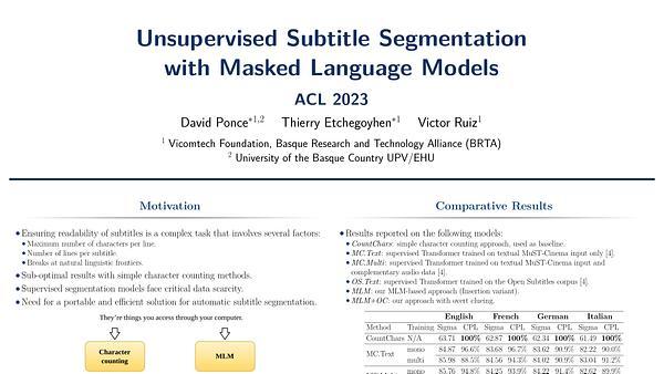 Unsupervised Subtitle Segmentation with Masked Language Models