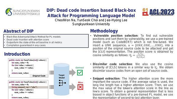 DIP: Dead code Insertion based Black-box Attack for Programming Language Model