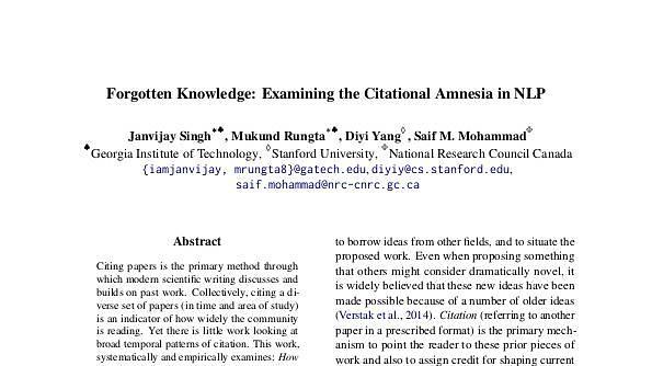 Forgotten Knowledge: Examining the Citational Amnesia in NLP