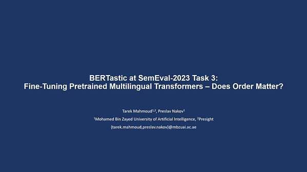 BERTastic at SemEval-2023 Task 3: Fine-Tuning Pretrained Multilingual Transformers – Does Order Matter?