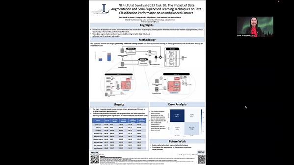 NLP-LTU at SemEval-2023 Task 10: The Impact of Data Augmentation and Semi-Supervised Learning Techniques on Text Classification Performance on an Imbalanced Dataset
