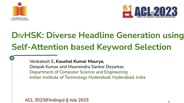 DivHSK: Diverse Headline Generation using Self-Attention based Keyword Selection