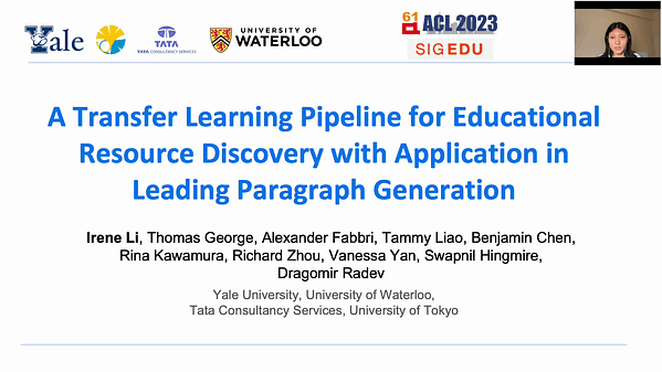 A Transfer Learning Pipeline for Educational Resource Discovery with Application in Survey Generation