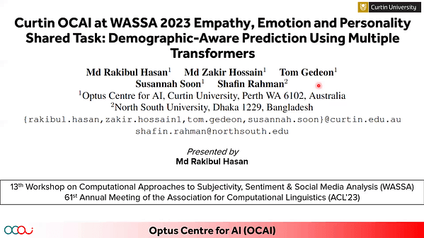 Curtin OCAI at WASSA 2023 Empathy, Emotion and Personality Shared Task: Demographic-Aware Prediction Using Multiple Transformers