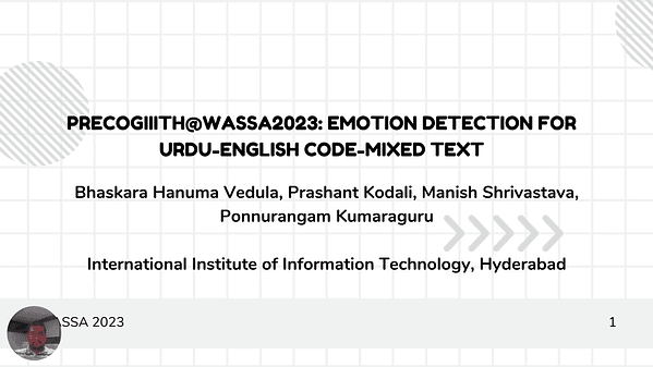 PrecogIIITH@WASSA2023: Emotion Detection for Urdu-English Code-mixed Text