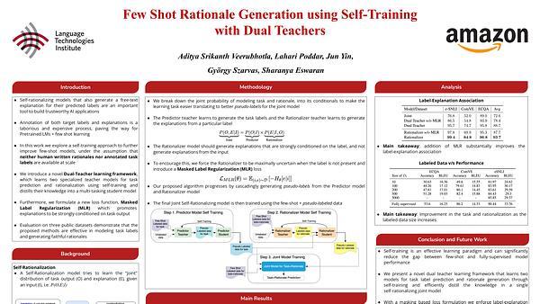 Few Shot Rationale Generation using Self-Training with Dual Teachers