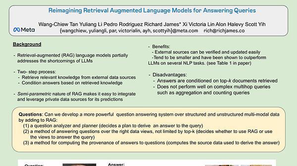 Reimagining Retrieval Augmented Language Models for Answering Queries