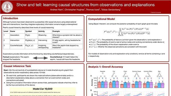 Show and tell: Learning causal structures from observations and explanations