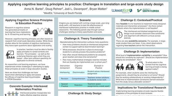 Applying cognitive learning principles to practice: Challenges in translation and large-scale study design