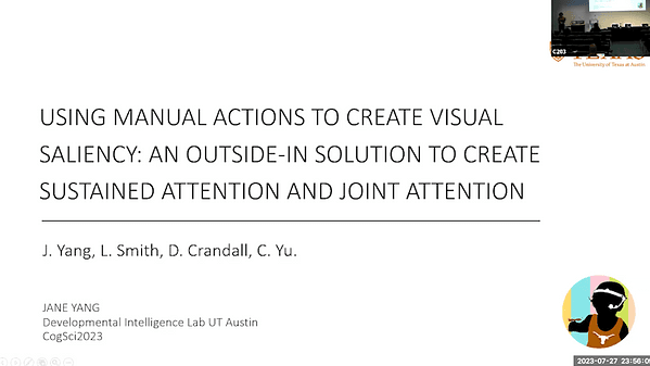 Using manual actions to create visual saliency: an outside-in solution to sustained attention and joint attention