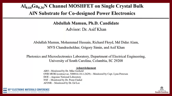Al0.64Ga0.36N Channel MOSHFET on Single Crystal Bulk AlN Substrate for Co-Designed Power Electronics