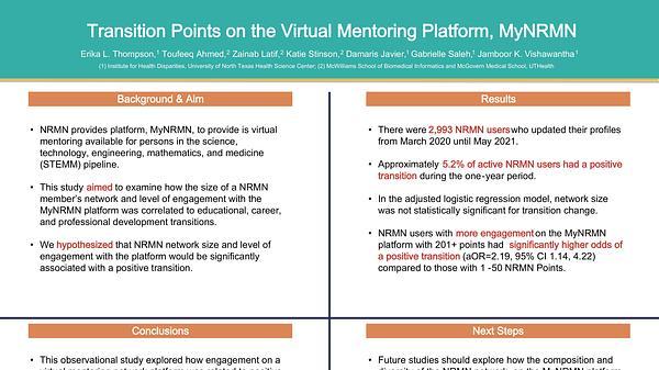 Transition Points on the Virtual Mentoring Platform, MyNRMN