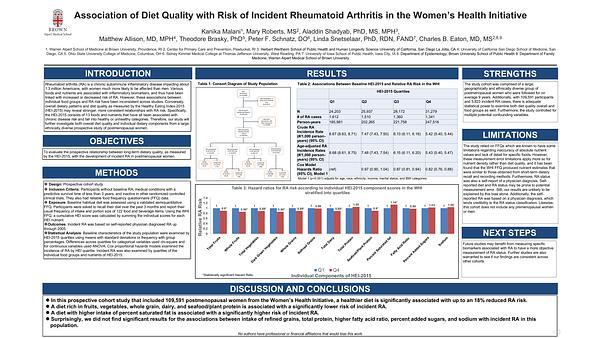 Association of Diet Quality with Risk of Incident Rheumatoid Arthritis in the Women’s Health Initiative