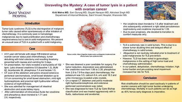 Unraveling the Mystery: A case of tumor lysis in a patient with ovarian cancer
