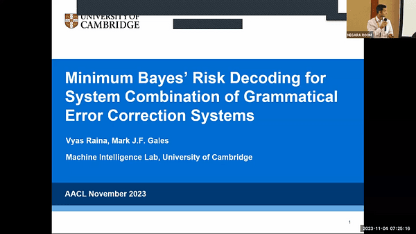 Minimum Bayes' Risk Decoding for System Combination of Grammatical Error Correction Systems