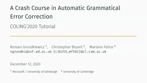 A Crash Course in Automatic Grammatical Error Correction 4